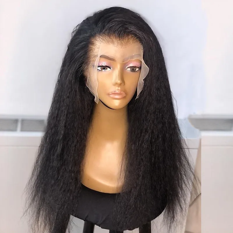 

24 Inch Glueless 150% Density Yaki Straight Remy Black 13x4/6 Human Hair Lace Front Wig With Babyhair Natural Hairline Brazilian