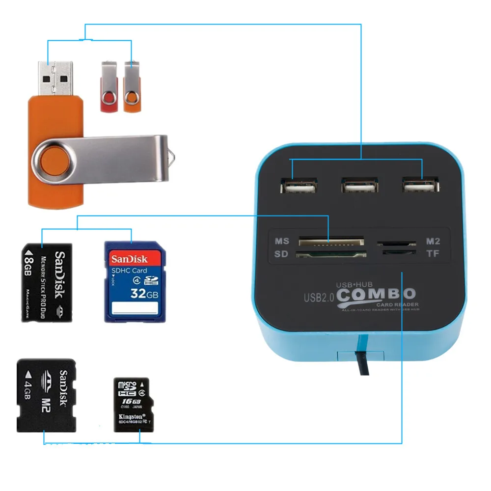 Usb хаб 2 0 3 порта TF Micro SD кардридер слот USB комбинированный мульти все в одном