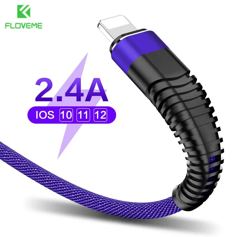 FLOVEME 2.4A кабель usb с подсветкой для iPhone XR X 7 кабель зарядного устройства освещение для usb кабель для зарядки данных нейлоновая оплетка кабели для iPad