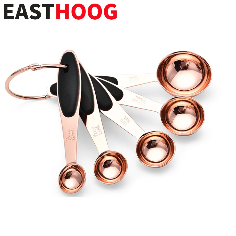 

5 шт./компл. мерная чашка из нержавеющей стали с покрытием из меди, розовое золото, кухонные аксессуары, мерная ложка для выпечки, набор кухон...