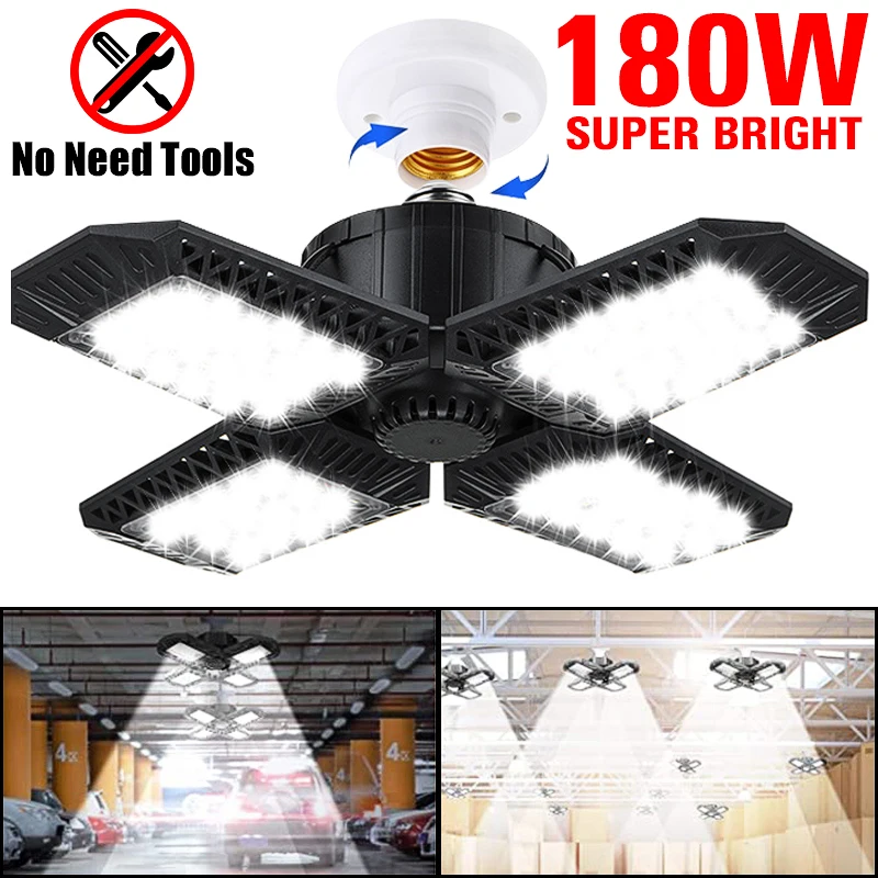 

180W 80W LED Garage Light 360 Degrees Deformable Ceiling Light For Home Warehouse Workshop Folding Three-Leaf Deformation Lamp