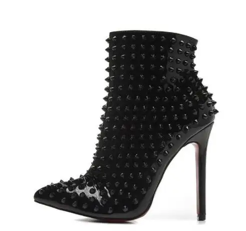 Cuero rojo negro de lujo con puntas puntiagudas botas tobillo para mujer moda disevienador Sexy sevienas tacones altos zapatos bo |