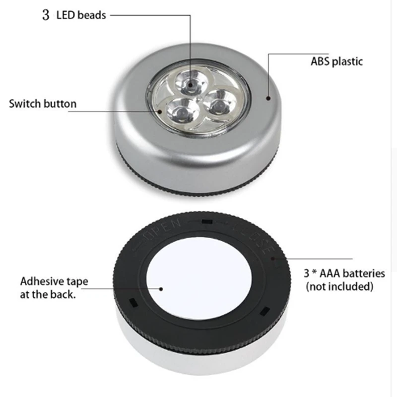 3 Светодиодные ночные светильники для шкафа лампа с питанием от батарейки