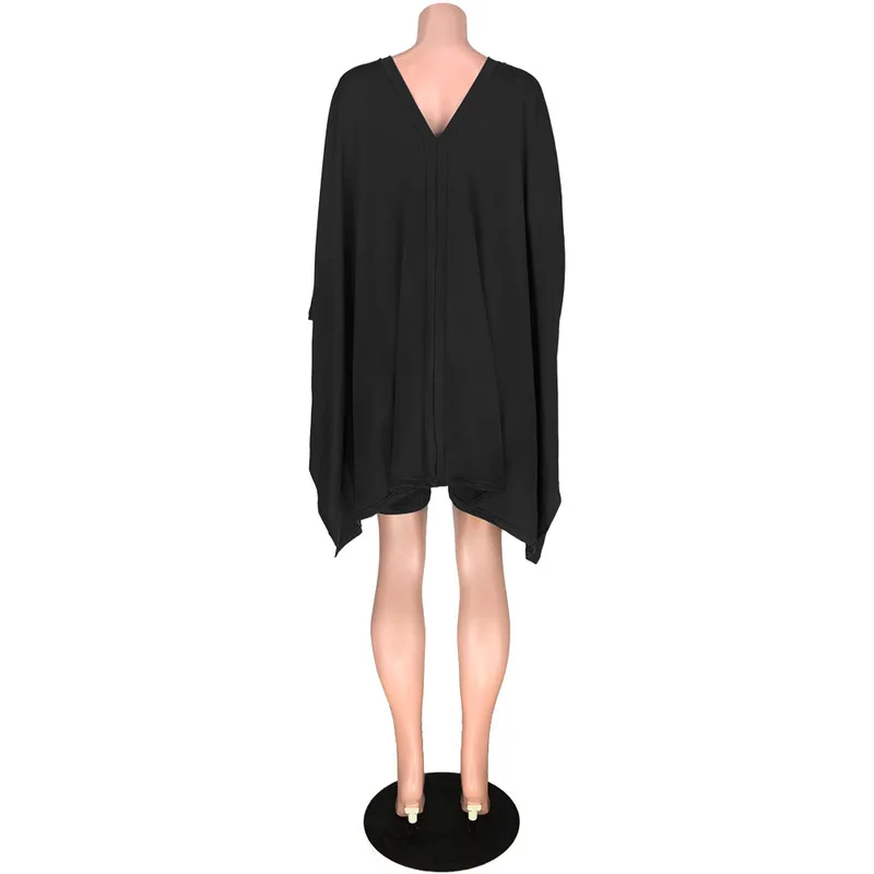 

Solid Sexy 2 Piece Set Birthday Outfits for Women V Neck Batwing Sleeve Loose T-Shirt + Bodycon Shorts Plus Size Sweat Suits