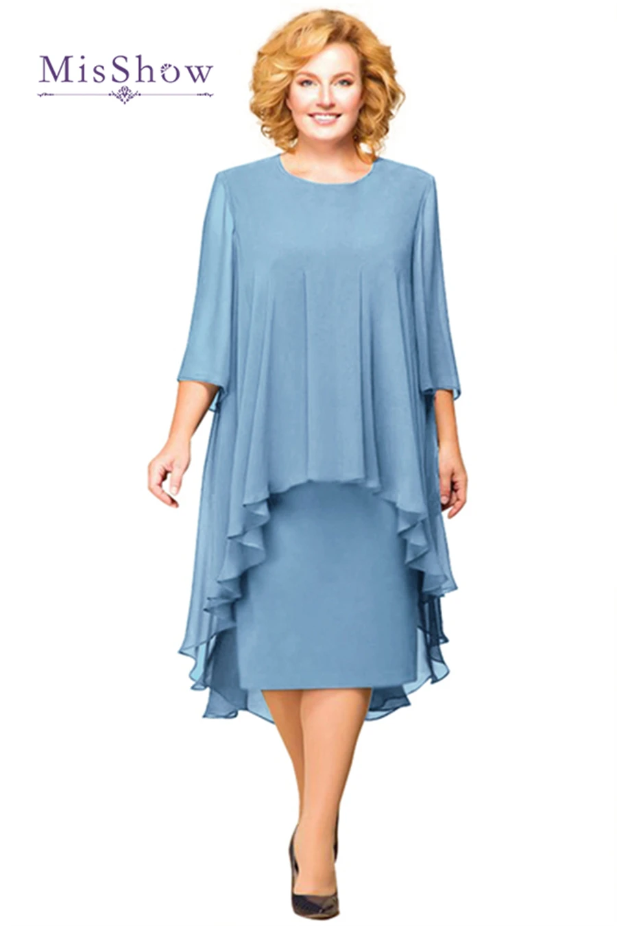 

SALE Plus Size Mother Of The Bride Dresses With Jacket Suit Half Sleeve 2021 Wedding Party Gown Two Piece Tea Length Robes