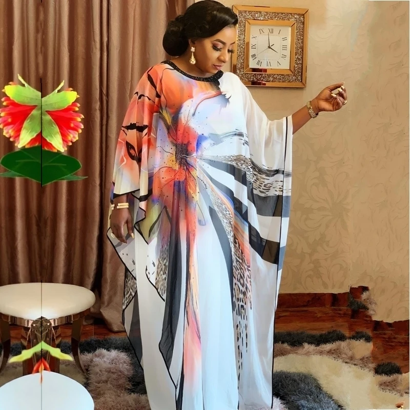 

Vintage Plus Size African Chiffon Maxi Dress Bat Sleeve Casual Retro Elegant Women Evening Party Long Dress Robe Vestidos