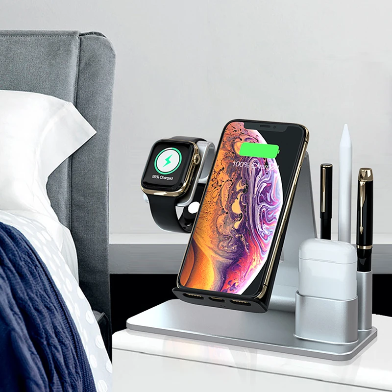10 Вт Qi Беспроводное зарядное устройство для iPhone X XS XR 8 Plus Быстрая зарядка быстрая док-станция для Apple Watch Airpods Cargador Inalambrico