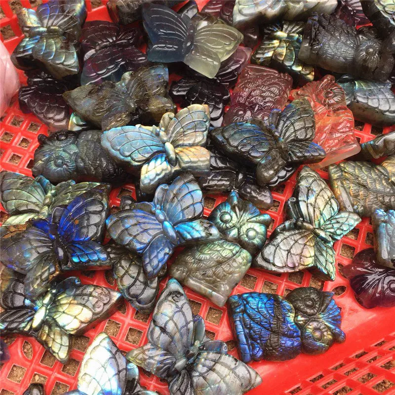 

natural blue labradorite hand crved owl polished crystal butterfly stones for sale