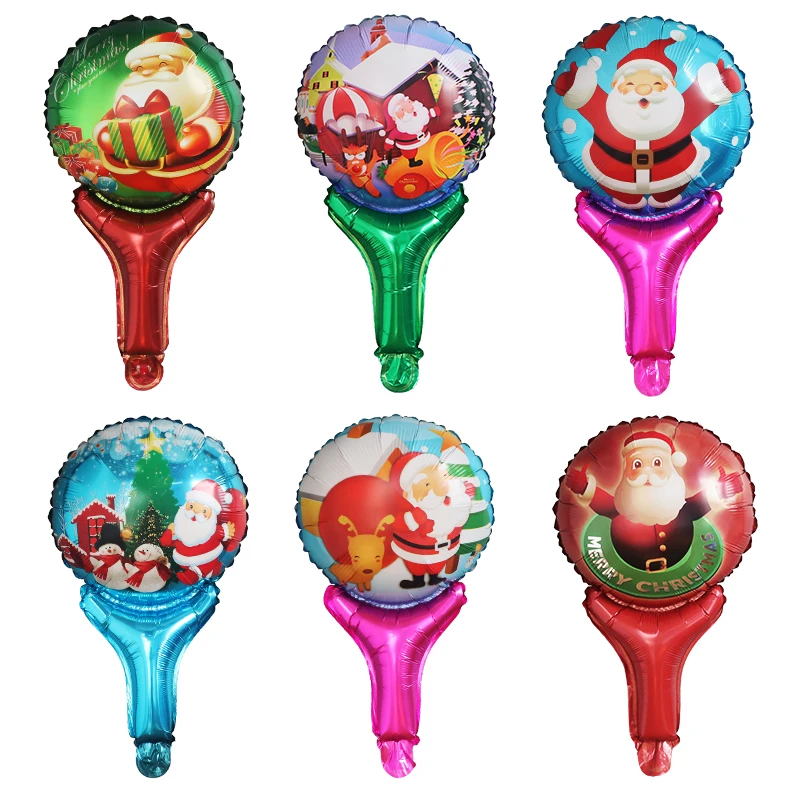 

50pcs Santa Claus Snowman Christmas Tree Hand Stick Balloon Aluminum Foil Ballon Christmas Party Decoration Children Toys globos
