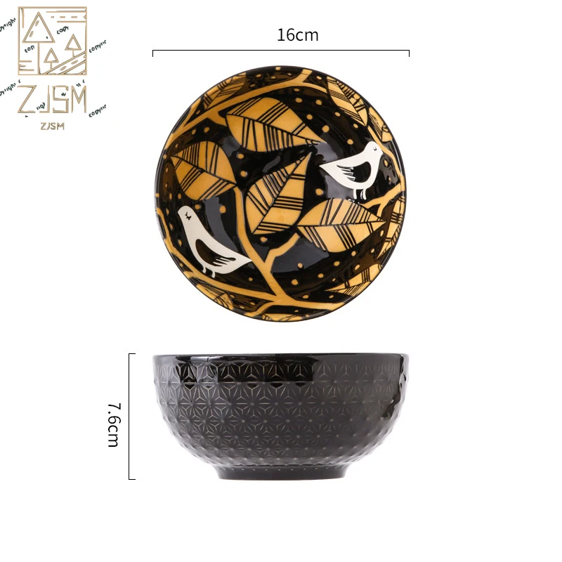 

1PCS 6 Inch Tableware Japanese Hand Painted Relief Ceramic Underglaze Home Restaurant Rice Bowl Noodle Bowl Ramen Soup Bowl