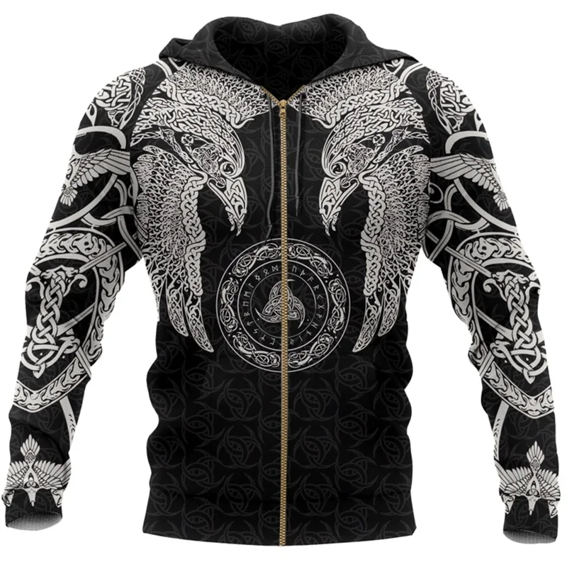 

Drop shipping Viking Munin - Tattoo Style Hoodie Harajuku Fashion Hooded Sweatshirt Autumn Unisex hoodie sudadera hombre WS1149