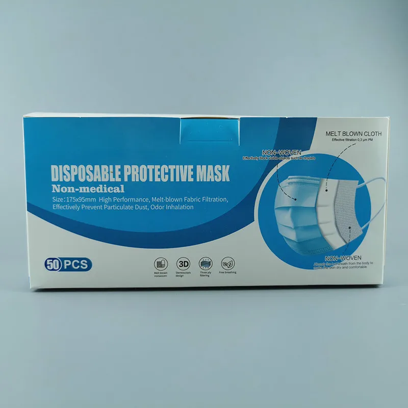 

50pcs Adult Disposable Printing 3-layer Mask Color Mask Dust-proof Breathable Melt Blown Filter Approved Orchid Print Masks