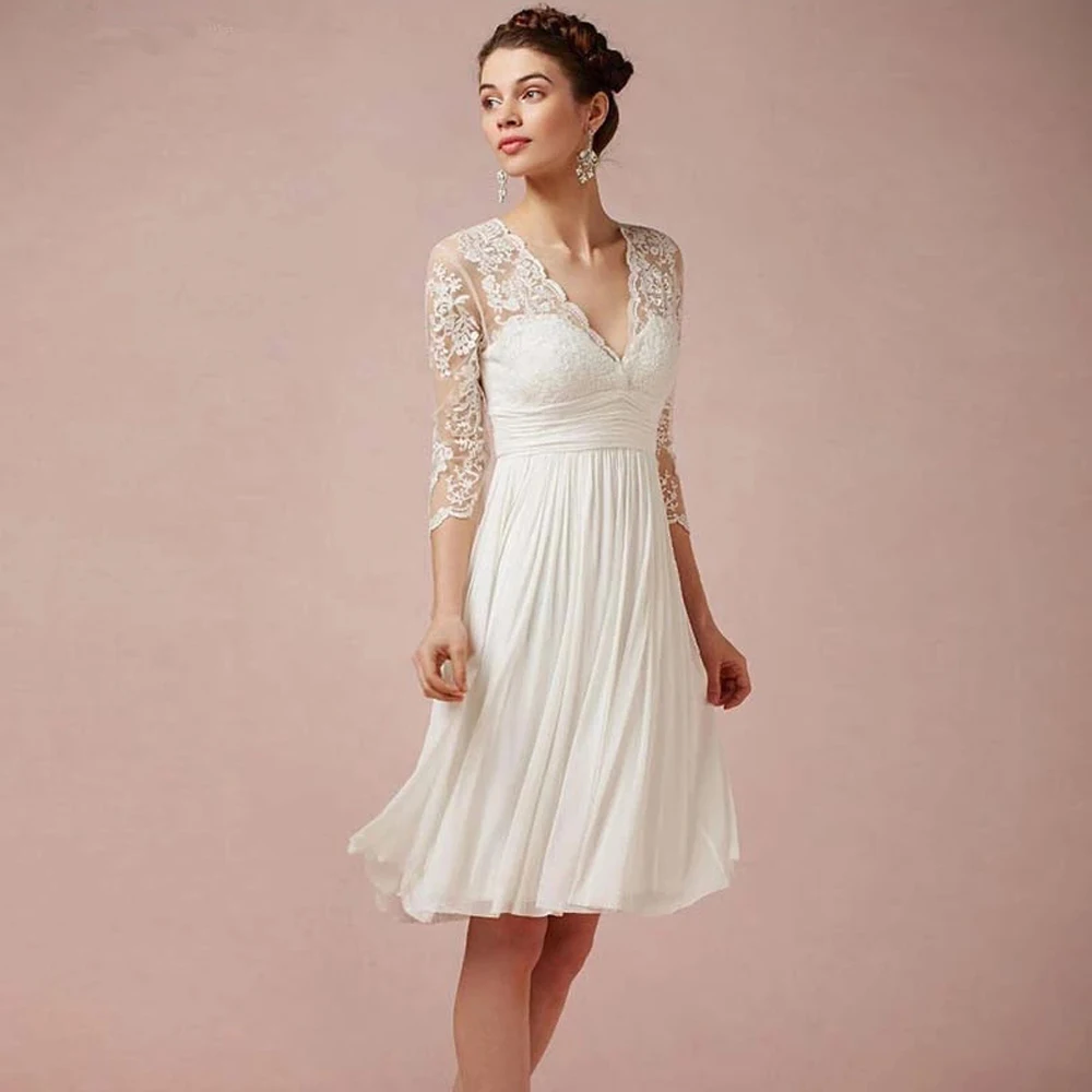 Charming Wedding Dresses Chiffon Appliques Pleat V-Neck Full Sleeve Zipper A-Line Bridal Gowns Novia Do 2021 New Party