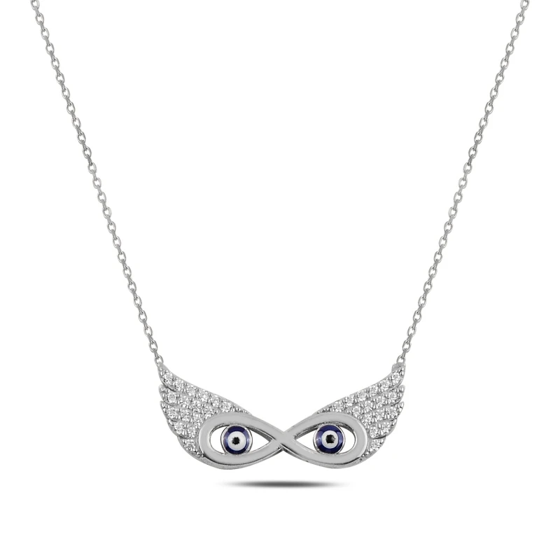 

Silverlina Silver Zircon Stone Wing, Infinity & Eye Necklace
