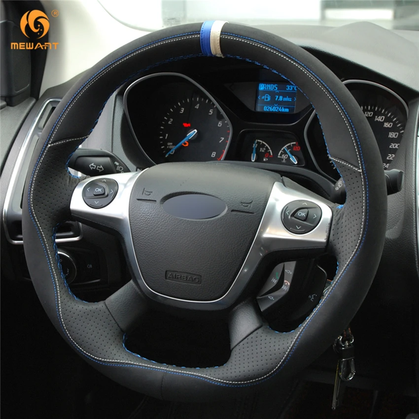 MEWANT черный кожаный замшевый чехол рулевого колеса автомобиля для Ford Focus 3 2012-2014 KUGA