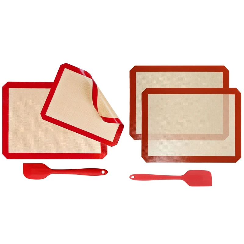 

2 Set Non-Slip Washable Reusable Baking Tray With Silicone Spatula Heat Resistant Bakeware Mat, A & B