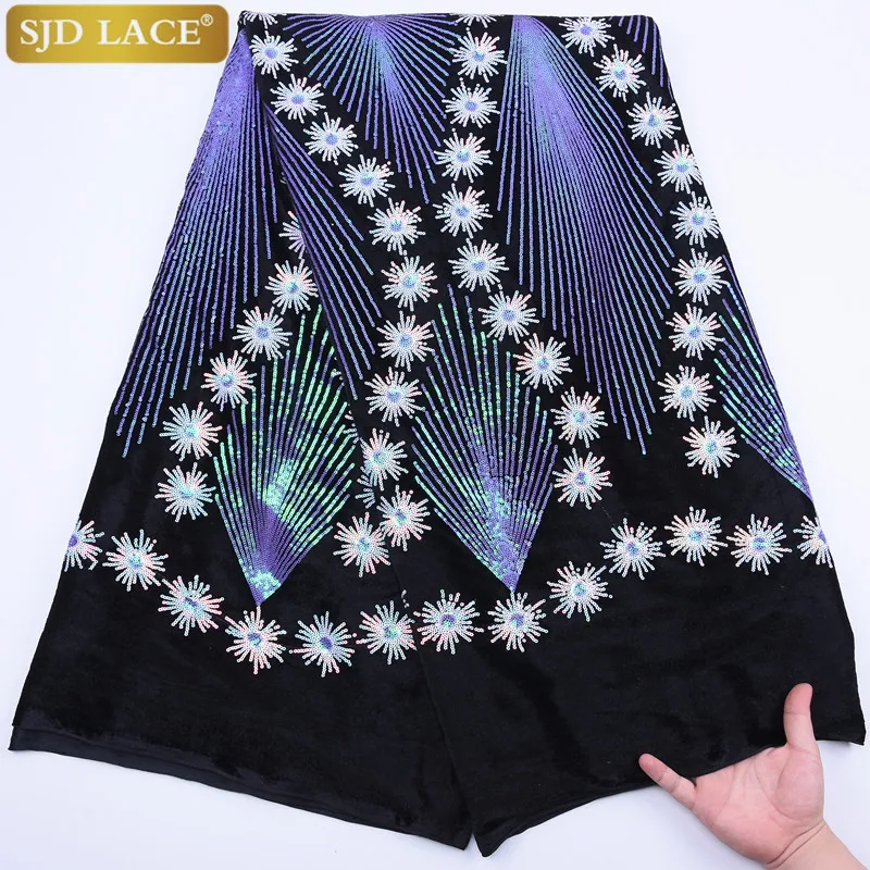 

SJD LACE 2020Latest African Lace Fabric High Quality Velvet Lace Fabric With Sequins Design For Soft Wedding Dress Material1802B
