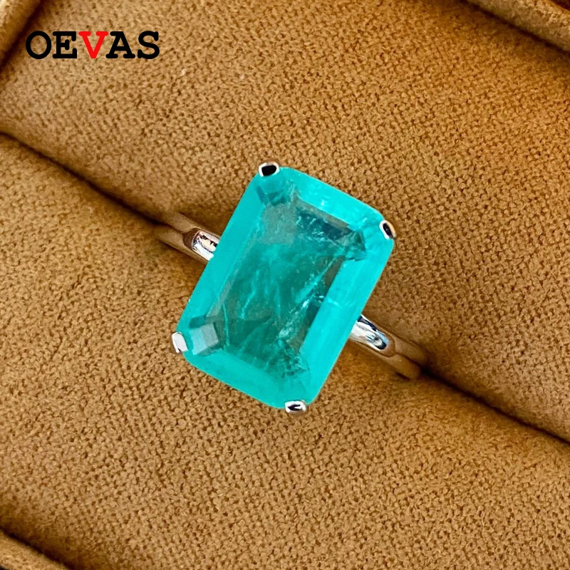 OEVAS 100% 925 Серебро 10*14 мм сводный изумрудная огранка Параиба Турмалин обручальные