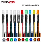 Комплект светодиодных диодов 12 В, 5 мм, теплый белый, красный, зеленый, синий, желтый, оранжевый, УФ, фиолетовый, розовый, Предварительно Проводные, 5, 9, 12 В, рассеянный светоизлучающий индикатор