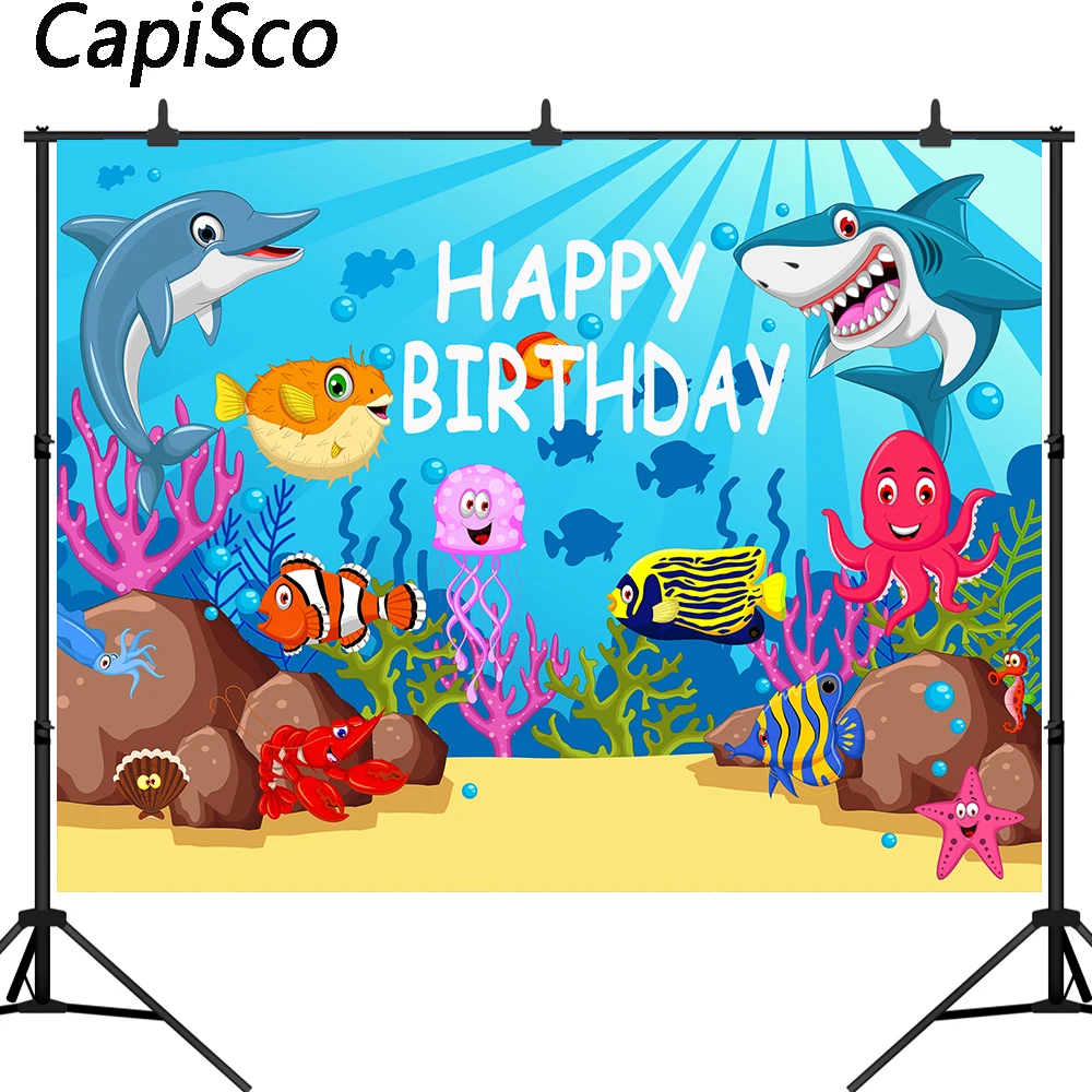 Capisco подводный мир Акула первый день Рождения Вечеринка фон детский душ мальчик