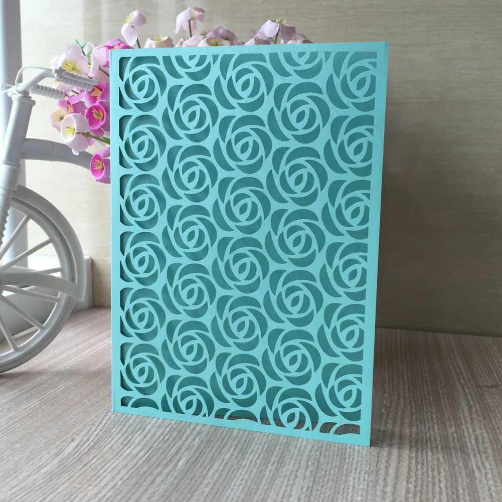 

2020 elegant unique rose design latest modern fashion pattern romantic two folds rose wedding invitation cards greeting card