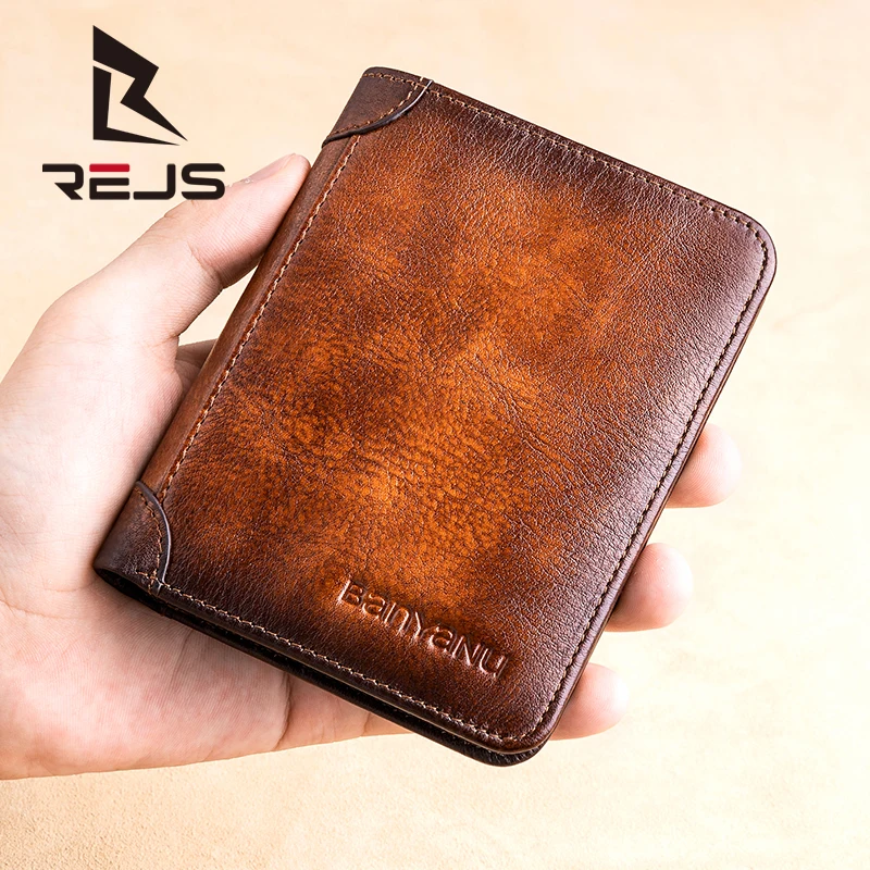 

Мужской кошелек REJS LANGT из натуральной кожи, короткие высококачественные кошельки, Мужской Повседневный Ретро кошелек, классический стиль, п...