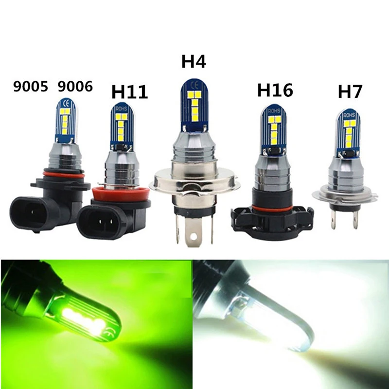 

1 шт. H7 H4 H11 H16 светодиодсветодиодный Зеленые Белые Противотуманные фары 9005 светодиодный ные лампы Автомобильные фары дальнего света 9006 K DC 12 ...