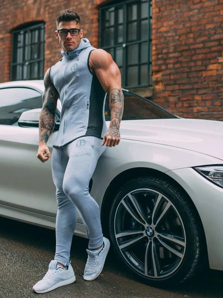 

Men's Fashion Tracksuit 2019 New Brand Two Piece Set Sleeveless Hooded Sweatshirt And Pants Set Sportswear Sports Suit