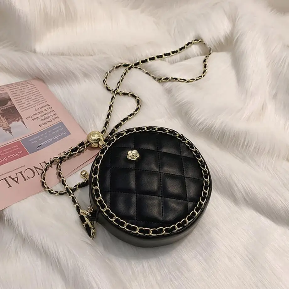 

Lattice Mini Round Crossbody bag 2021 Fashion New High-quality PU Leather Women's Designer Handbag Chain Shoulder Messenger Bag