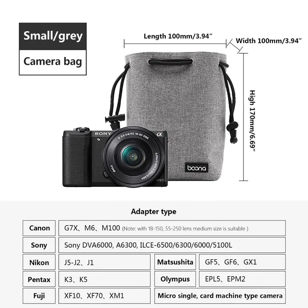 Grey Camera Bag S Сумка для DSLR камеры, чехол для объектива Nikon, Canon, sony, Olympus, Fuji, сумка для объектива из лайкры, сумка для фотосъемки для камеры - Цвет: Grey Camera Bag S
