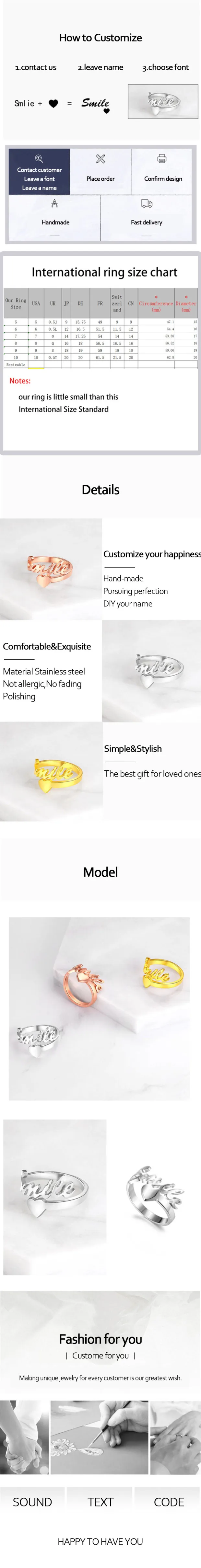 Personalized Love Heart Name Ring Custom Nameplate Ring Letter Anillos Mujer Couple Jewelry Gift Stainless Steel Rings For Women