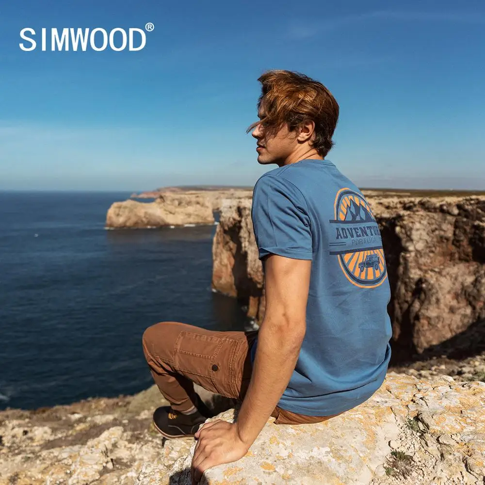Мужская футболка SIMWOOD летняя с логотипом на спине и коротким рукавом модный топ
