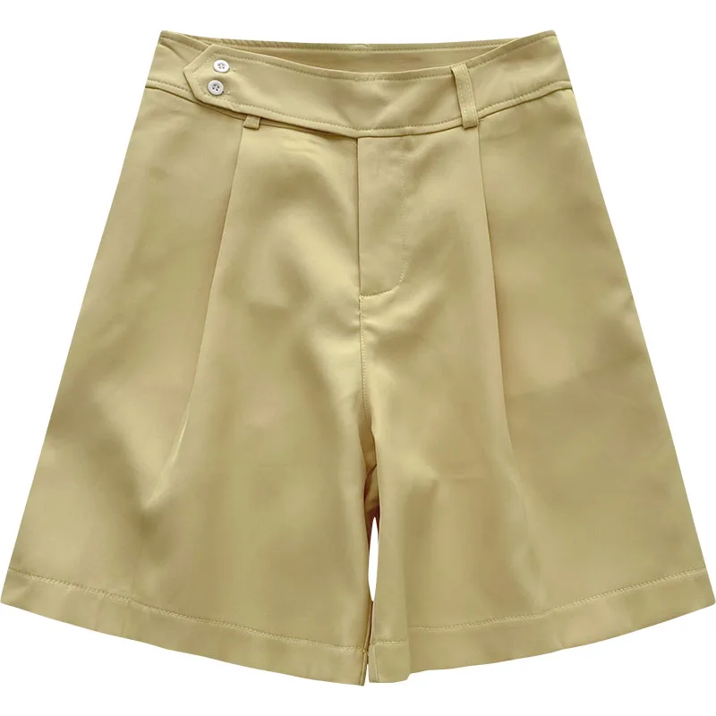 

Yeeloca Design Sense High Waist Shorts Women's Summer 2021 New Solid Casual Trousers Korean Wide Leg Five-point Pants