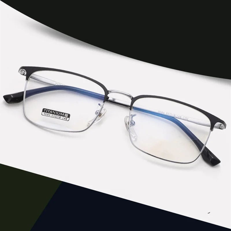 

OEYEYEO New Men's Business Casual Spectacles Frame Big Face Thin Eyebrow Line Elegant Semi Titanium Non Magnetic frame DM9084