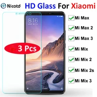 3pcs tempered glass screen protector for xiaomi mi max3 max 2 1 3 9h hd hard protective glass for xiaomi mi mix mix2 3 1 2s film