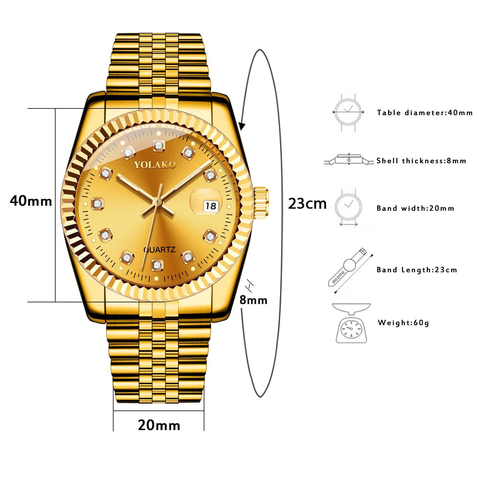 

Casual Luxury Men Watch Stainless Steel Belt Calendar Wristwatch Male Diamond Dotted Quartz Wrist Clock Reloj Hombre homme