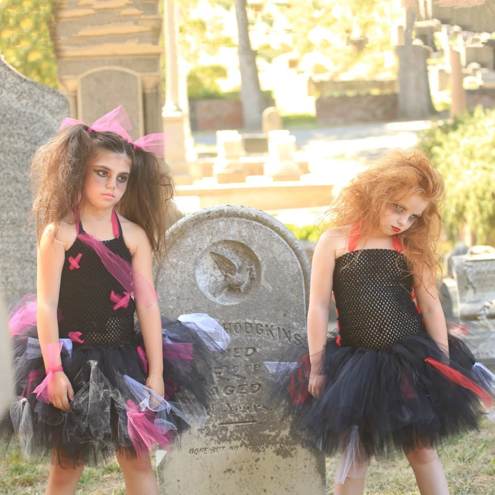 Высокое качество зомби платье-пачка с поясом черное красное вампир косплей