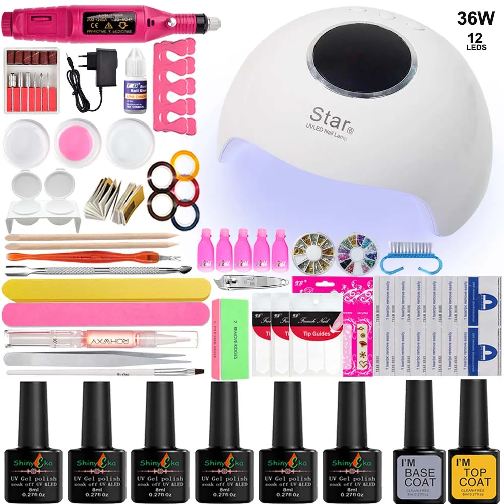 6 nail polishes 36 Вт УФ лампа для ногтей 6/10/12 Цвет УФ-гель для ногтей маникюрный набор сушильная машина Nail Art инструменты Декодер каналов кабельного телевидения база Лаки Semi перманентность УФ-лампа - Цвет: 6 nail polishes