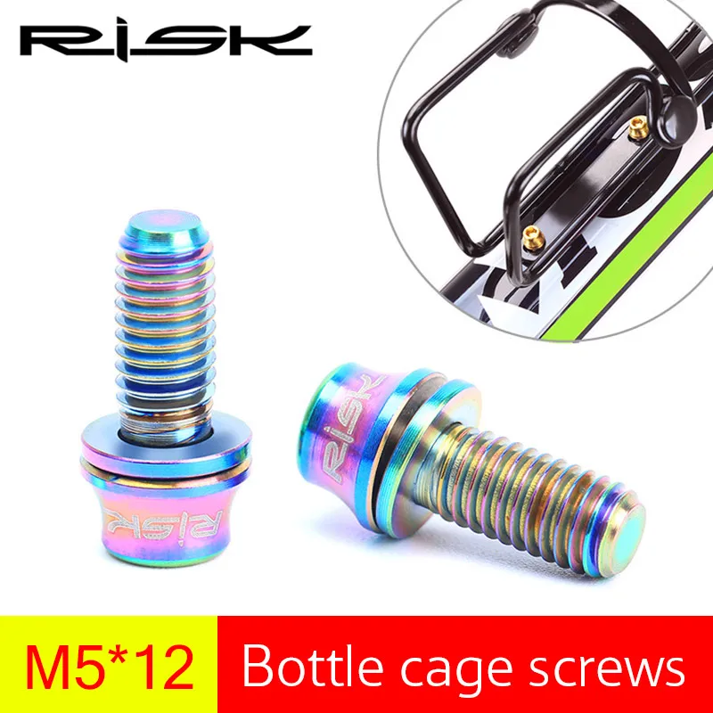 

RISK Titanium Ti Alloy Bike Bottle Cage Fixing Bolts Cycling MTB Road Bicycle Water Bottle Holder Cone Screw with Washer M5x12