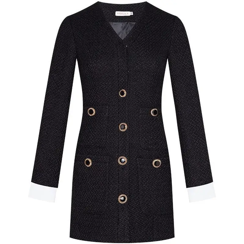 

Autumn Winter Single Breasted Blazer Women Slim Long Sleeve Buttons Elegant V Neck Bodycon Cocktail Slim Fit Mini Dress Female
