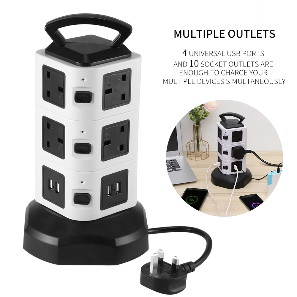 

2020 New Vertical Power Socket USB Power Fast Charger Independent Switch Adopts Vertical Tower Design, Convenient And Safe