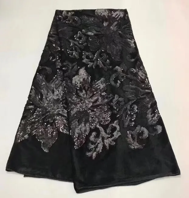 (5 ярдов/шт) Высококачественная темно-синяя африканская бархатная кружевная