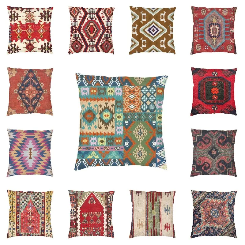 Antique Turkish Kilim Collage Cushion Cover Persian Tribal Bohemian Ethnic Throw Pillow Case Living Room Sofa Decoration