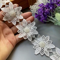 1 yard white pearl handmade snowflake lace trim ribbon beaded flower embroidered double layered applique dress diy sewing craft