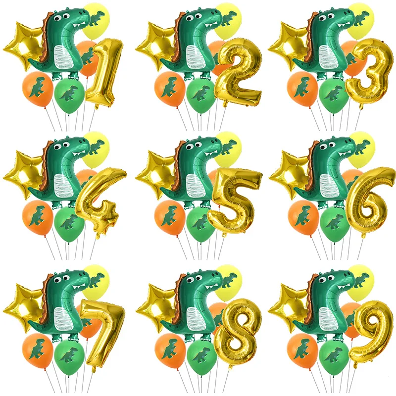 Dino Birthday Balloons Green Number Foil Balloon Dinosaur Jungle Wild Animals Party Latex Kids Baby Shower Decor Globos | Дом и сад