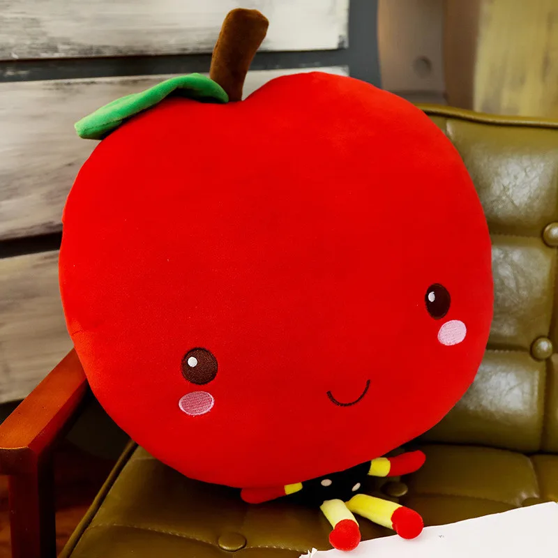 apple 1 шт. мультфильм улыбка фрукты подушки в виде овощей мультфильм морковь брокколи помидор теплая подушка с отверстиями для рук мягкие игрушки для детей подарок - Цвет: apple