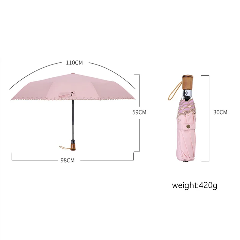 

Bamboo Handle Embroidery Edge Automatic Rain Sun Umbrella For Women Portable Color Coating UV Umbrella Ultra Windproof Umbrellas
