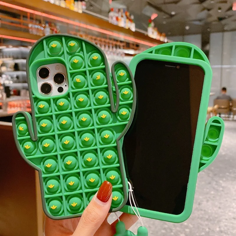 

3D Cute Cactus Soft Phone Case For iPhone 11 12 Pro XS MAX XR X 5 5S 6 6S 7 8 Plus Bubble Sensory Stress Reliever Silicone Cover