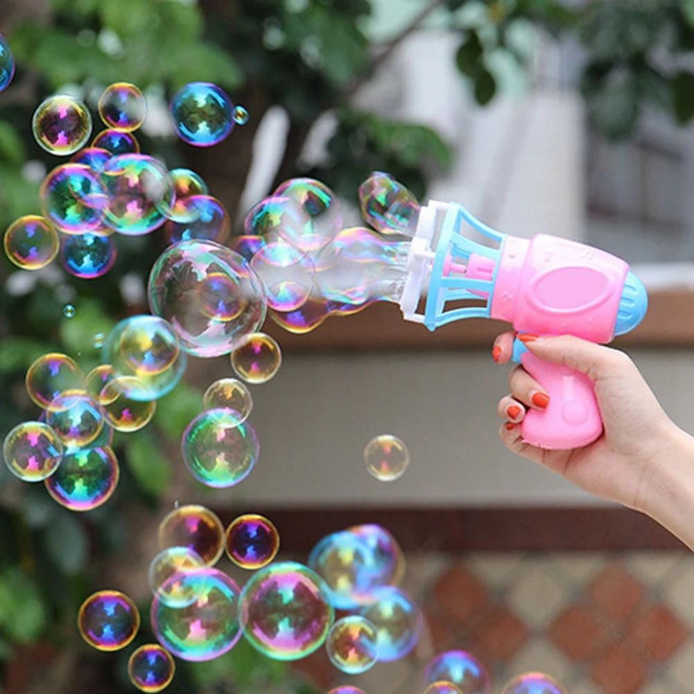 

Summer Funny Magic Bubble Blower Machine Electric Automatic Bubble Maker Gun with Mini Fan Kids Outdoor Toys Wedding Supplies