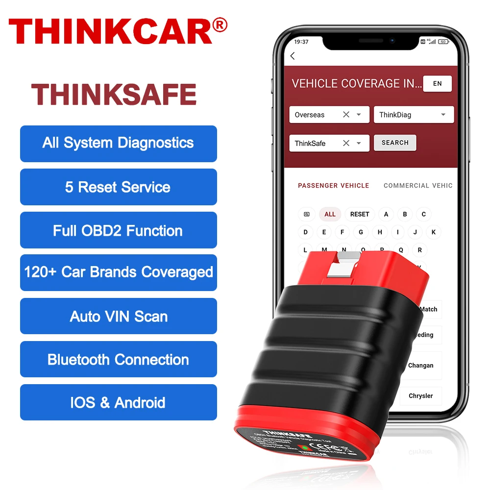 Thinkcar Thinksafe OBD2 Scanner Professional Full System Code Reader Scan BRACK OIL SAS BLEED TPMS 5 Reset OBD 2 Compatible Bluetooth ABS Auto Diagnostic Tools For IOS Android Все системы Все автомобили - изображение